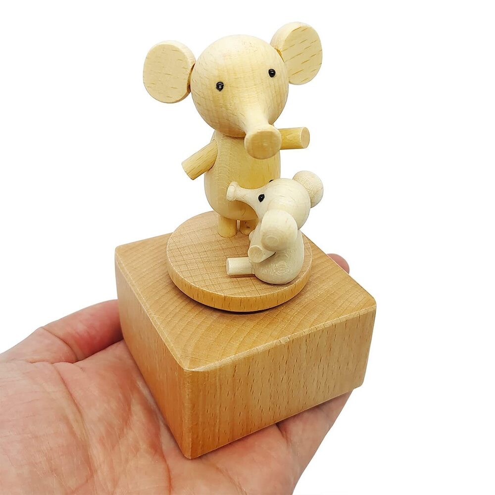 2093 Cute Little Elephant Mini Music Box, Cartoons Animals Wooden